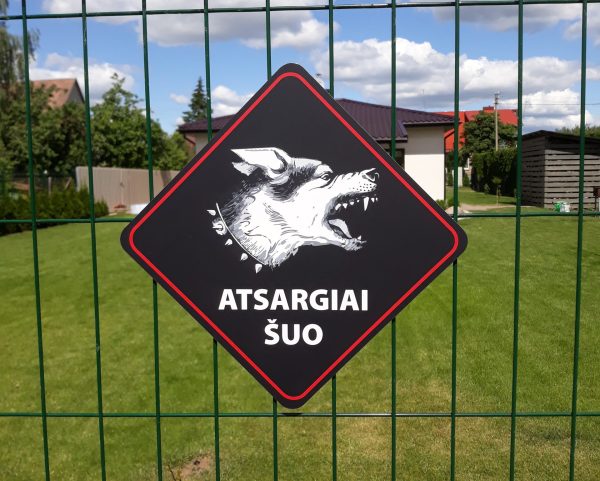 Informacinė lentelė „Atsargiai piktas šuo“, 400x200mm, aliuminio kompozitas